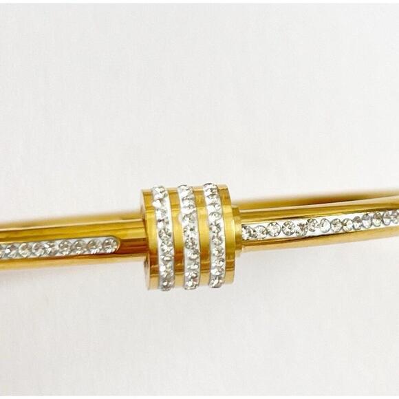 18K Gold Plated Rhinestones Bangle Stainless Steel Bracelet Womens Jewelry Gift - Picture 4 of 8